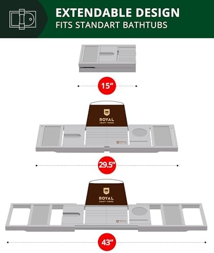 ROYAL CRAFT WOOD Premium Foldable Bathtub Tray Caddy - Wood Bath Tray for Tub, Bamboo Shelf, Expandable Bath Table Trays, Bathtub & Bathroom Accessories for New Home & Mothers, Birthday Gifts for Mom - Image 3