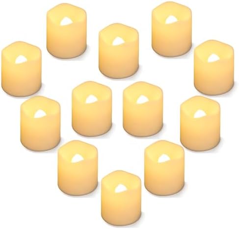 SHYMERY Flameless Votive Candles,Lasts 2X Longer,Battery Operated LED Tea Lights with Warm White Flickering Light,Small Electric Fake Tea Candle Realistic for Wedding,Table,Outdoor,Pack of 12 by SHYMERY