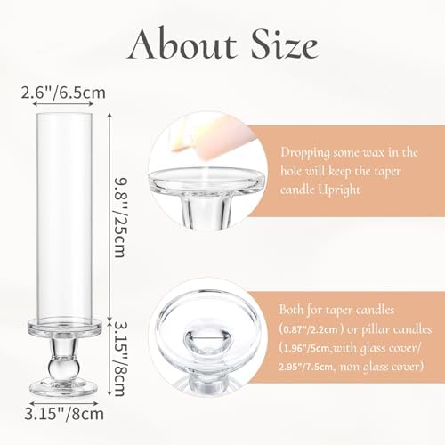Hurricane Glass Candle Holders: Clear Candlestick Holders Set of 2 - Image 6