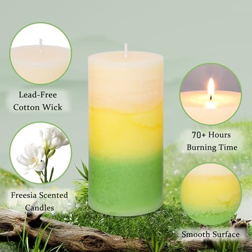 Pillar Candles, Freesia Scented Candles 70+Hour Long Lasting Burn Time, 3 X 6 Inches Candles for Wedding Home Décor, Set of 3 - Image 2