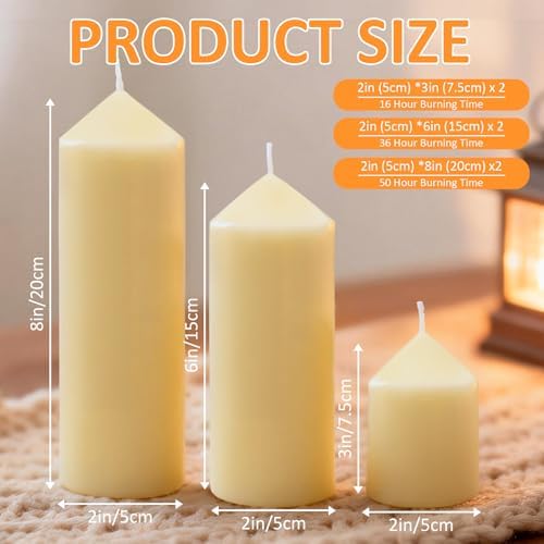 6 Pcs Ivory Pillar Candles Bulk Set, 3 Different Lengths 2 x 3/6/8 Inch (2 Each), Dripless Unscented Smokeless,Hurricane Candles,Gives You a Better Atmosphere When Organizing an Event Party. - Image 4