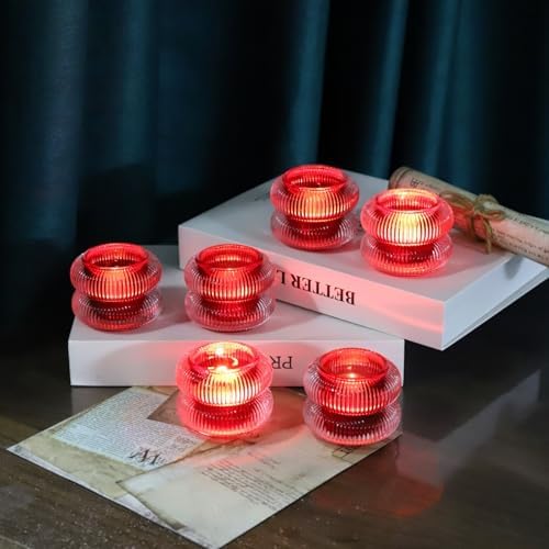 Woho Red Votive Candle Holders Set of 6, Tea Candle Holder for Christmas - Image 7