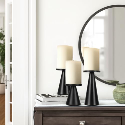 Set of 3 Black Iron Pillar Candle Holders 4 & 4.7 & 6.4 Inch Tall - Image 2