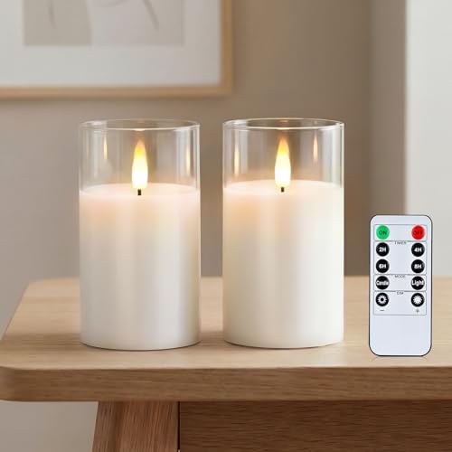 Amagic 3"x5" White Glass Flameless LED Candle Battery Operated with Control by AMAGIC