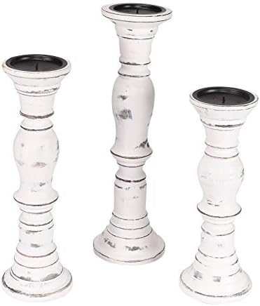 Candle Stands Wooden for Pillar Candles,Rounded Turned Colums, Sustainable Woods, Country Style, Idle for Reiki, Aromatherapy, Votive Candle Garden Home décor - 16,14,12 Inch Set of 3 - White Antique - Image 5
