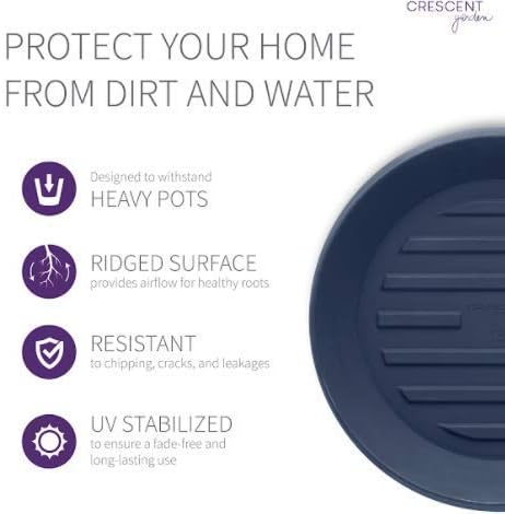 Crescent Garden Universal Round Planter Saucer, Durable Drainage Dish for Plant Pots, Heavy-Duty Plant Dishes Saucer, Indoor & Outdoor Plant Trays - Midnight Blue (15.5 inch Inner, 20 inch Outer)