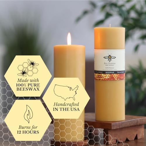 Big Dipper Wax Works 100% Beeswax Pillar Candle, 3 x 9 in, Natural - Image 3