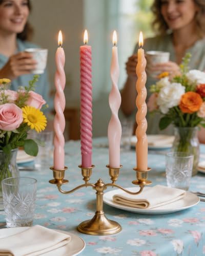 Pink Taper Candles Twisted Candlesticks Unscented Smokeless Tall Candles for Wedding Holiday Dinner Party Home Decorative candles-10inch,4pcs - Image 6