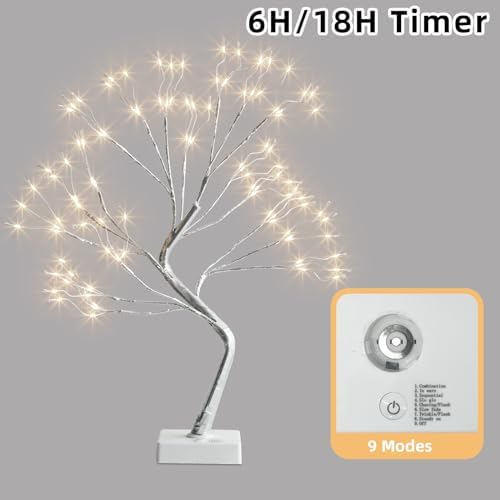 Fairy Lights Spirit Tree, Lighted Tabletop Bonsai Tree (2PK Sliver) - Image 4