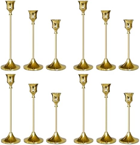 Candlestick Holders Gold, 12 Packs Taper Candle Holder for Candlesticks, Candle Sticks Holder Decor for Home Decor by Showin