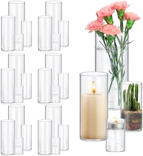 24 Pack Glass Cylinder Vases 4,6,8,10 Inch Tall Clear Flower Vase Hurricane Floating Candle Holder for Table Centerpiece Wedding Home Decor by Homjoy