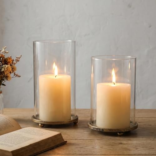 Gold Hurricane Candle Holders with Glass Sleeves Set of 2 - Image 6