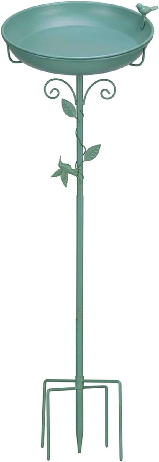 Bird Bath for Outside 38.5 Inch Green Freestanding Garden Birdbath | Metal bird bath with floral scroll 5-Pronged Base Deep large bowl for birds drinking & bathing Yard patio landscape decor