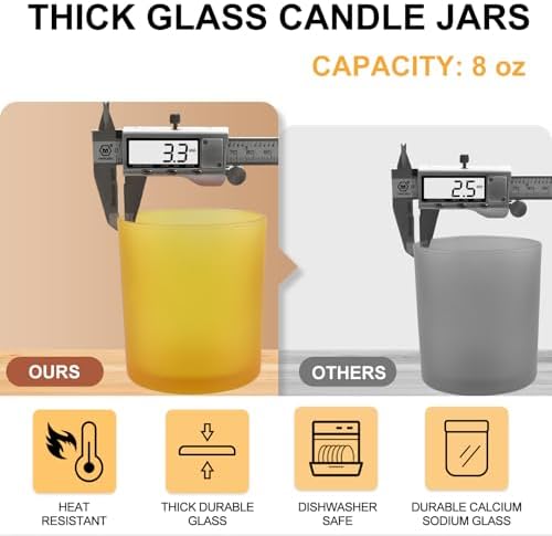SHOWIN 8 OZ Thick Candle Jars for Making Candles 15 Pcs, Empty Jars with Wood Lids for Candle Making, Sample Container, Frosted Yellow - Image 2