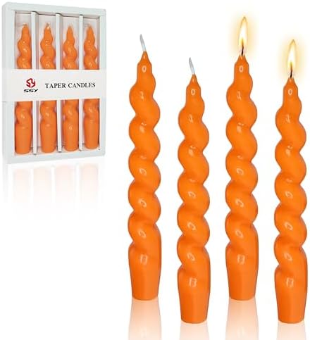 7.5 Inches Spiral Taper Candles Colorful Twisted Candle Dripless Long Candles, Handmade Candlesticks for Wedding Dinner Decor, Set of 4(Orange) by FCMSHAMD