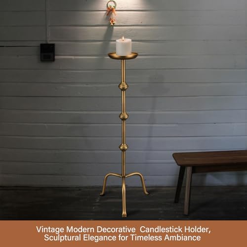 Mumufy 1 Pcs Metal Tall Floor Candleholder Candlestick, 32 Inch, Gold - Image 5
