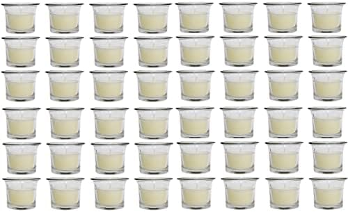 HOSLEY Oyster Cup Clear Glass Filled Candles 48 Pack Ivory Hand Poured Unscented Wax Candles for Home Restaurants Shabbat Church Weddings Romantic Moments Party Spa Meditation by HOSLEY