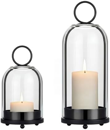 5"&4" Hurricane Glass Candle Holders, Hanging Black Metal Candle Holder by GlowThatTurnsHousesIntoHomes