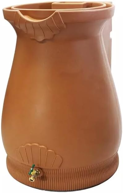Rain Wizard Decorative Urn Rain Barrel, Durable polyethylene Resin, with Brass Spigot, Flat-Back Design,Perfect for Gardening Any Home (Terra Cotta, 65 Gallon)
