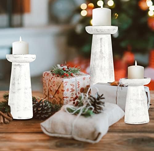 Homebia Design Wooden Candle Holder Set of 3 – 10, 8, 6 inch, Antique White - Image 3