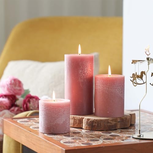 3x4 Inch Reddish Brown Pillar Candles Set of 3 - Unscented Candles, Long Clean Burning, Large Big Candles, Smokeless Dripless Pillar Candles for Dinner Table, Wedding, Home, Bathroom, Rustic Decor - Image 6