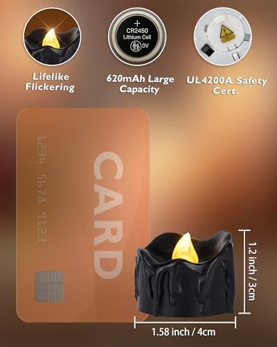 Homemory 12-Pack Black Remote Flameless Battery Tea Light Candles, 400+Hrs - Image 2