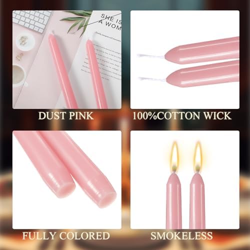 MTLEE 16 Pcs 10 Inch Taper Candle Sticks Smokeless Unscented, Morandi Pink - Image 4