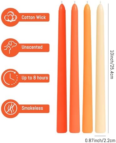 Viyffo 10 Inch Taper Candles-20 Pack Orange, Unscented, Smokeless - Image 2