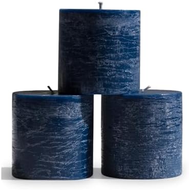 CANDWAX 3x3 Pillar Candles Set of 3 - Rustic Unscented No Drip Dark Blue Candles for Home Decor, Weddings, Centerpieces by CANDWAX