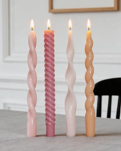 Pink Taper Candles Twisted Candlesticks Unscented Smokeless Tall Candles for Wedding Holiday Dinner Party Home Decorative candles-10inch,4pcs - Image 5