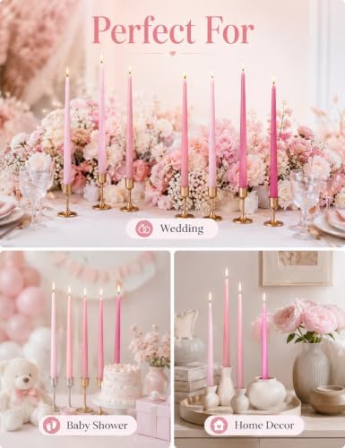 Gradient Hot-Pink Taper Candles for Wedding Valentine's Day - Image 6
