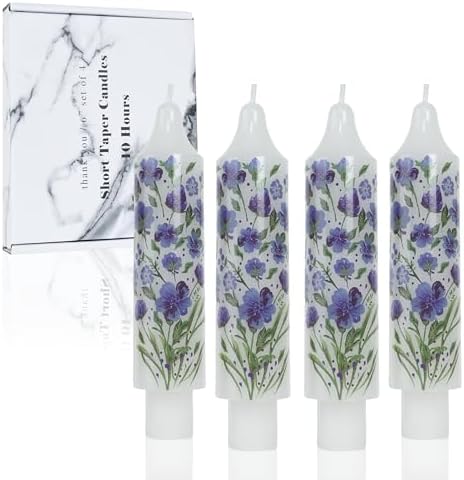 Floral Taper Candle Dripless Candlesticks Blue and White Handmade Candles Short Candle Sticks Flower Tapered Candles for Home Party Wedding Dinner 6inch-4pcs by LPUSA