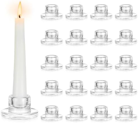 Hewory Glass Taper Candle Holders Bulk, 20 PCS Clear Candlestick Holders by Hewory