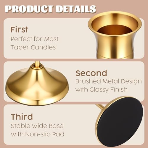 24PCS Brass Gold Taper Candle Holders Set, Metal Candlestick Holders - Image 2