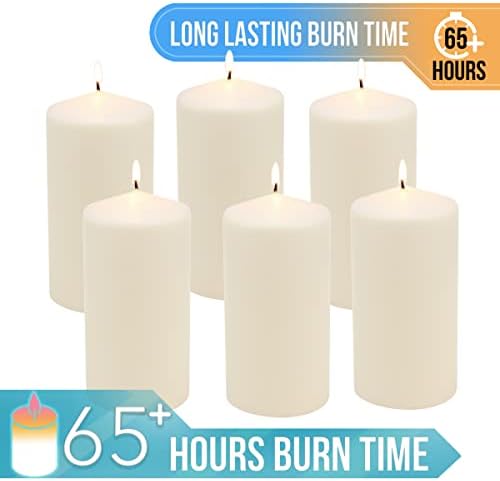 Stonebriar Unscented Pillar Candles – 65 Hour Burn Time, Long-Lasting Wax Candles for Weddings, Holidays, Home Décor & Special Events, Pack of 6, Ivory, 3" x 6" - Image 6