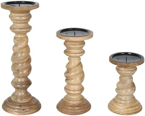 Rustic White Wash Pillar Candle Holders Set of 3 – Rope Design, 12" 9" 6" Heights – Farmhouse Candle Holders for Table Centerpiece & Decor – Fits Pillar Candles – Vintage Home Accent - Image 6