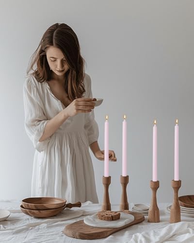 Pink Taper Candles Set of 12 Unscented Dripless Smokeless Long Tall Tapered Candlesticks Wedding Advent Home Decor Dinner Christmas-Natural Color Series-10.6 Inch - Image 3