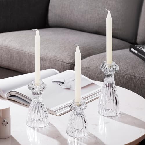 Lysenn Glass Candlestick Holders, Taper Candle Holders Set of 3, Clear by Lysenn