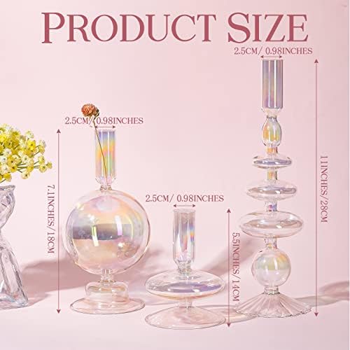 Rtteri 3 Pcs Iridescent Glass Candlestick Holders Taper Candle,Colorful - Image 2