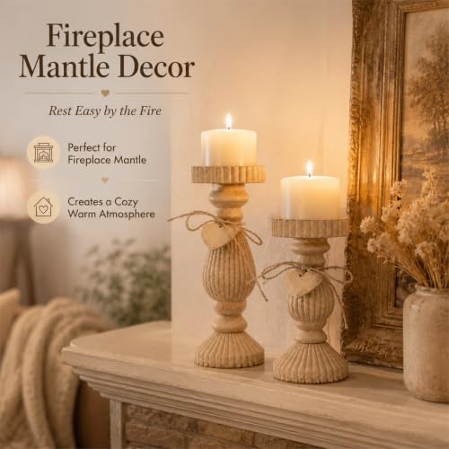 Shabby Chic & Vintage Farmhouse Wood Candle Holders - 2Pcs - Image 3