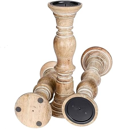 Rustic Candle Holder Set of 3 – 10", 8", 6" – Burnt Finish Wooden Pillar Stands for Wedding, Party, Home Décor, Spa – Country Style Gift for Table Centerpiece - Image 4