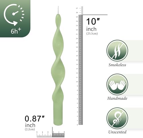 10 Inches Spiral Taper Candles Colorful Twisted Candle Dripless Long Candles, Handmade Candlesticks for Wedding Dinner Decor, Set of 4(Gradient Green) - Image 2