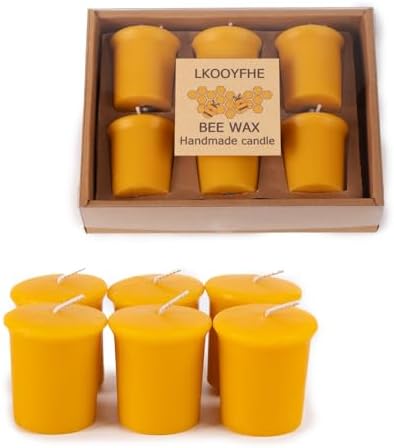 6 Pack Beeswax Votive Candles 2x2 Inch, 10-Hour Burn Time (60 Hrs Total), Smokeless & Unscented Pure Natural Wax Candles for Prayer, Home Decor, Emergency & Weddings by LKOOYFHE