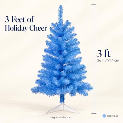 3FT Artificial Christmas Tree with Tinsel and String Lights – Tabletop Small Xmas Tree for Desk, Office, or Small Spaces – Full Branches, Easy Assembly, Holiday Decoration (Baby Blue) - Image 5