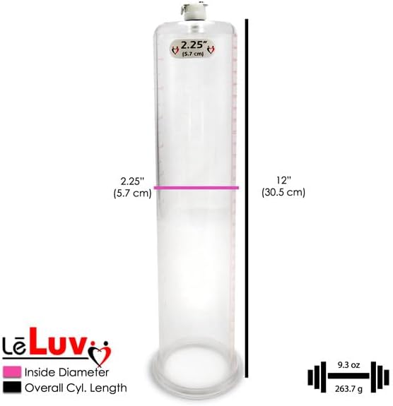 LeLuv Penis Pump Maxi Pink Nylon Handle + Protected Gauge - Bundle with Clear Hose, Silicone Donut Seal - 12 inch Length x 2.25 inch Diameter Cylinder