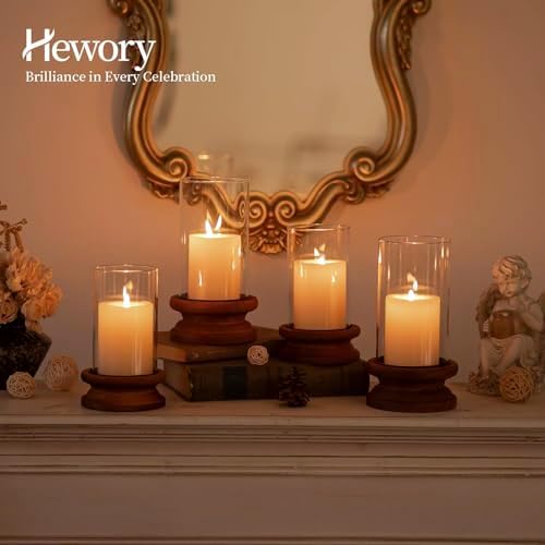 Hewory Hurricane Glass Candle Holders: 2PCS Wooden Brown Candle Holders - Image 6