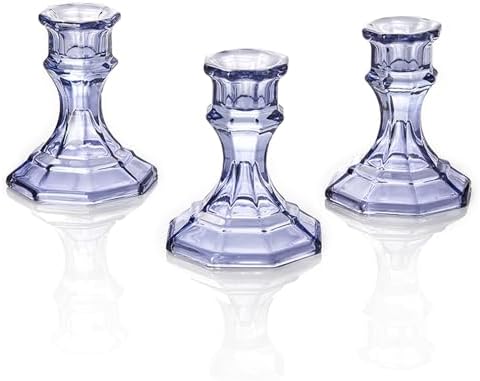 (6 Pack) Blue Glass Candlestick Holders, Taper Candle Stick Holders Set for Wedding & Home Decor - CH06 - Water Blue by ELIVIAHOME