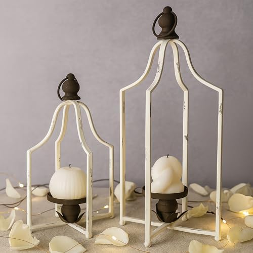 12.5" & 16.5" Timeless Cozy Decorative Lanterns Set of 2, Handcrafted Metal Iron Candle Holders, Farmhouse Elegance Fireplace Mantel Table Festive Gatherings Decor - Image 2