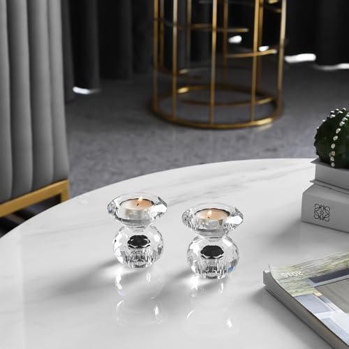 Reversible Crystal Candle Holders Pack of 2, Clear Tealight or Taper Candlesticks, Table Centerpiece Home Decor for Wedding, Dining, Party(3.1in Tall) - Image 5