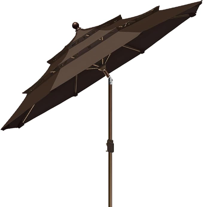 EliteShade USA 10-Year-Non-Fading 9ft 3-Tier Market Patio Umbrella, Commercial Grade Outdoor Table Umbrella with Crank Open, Windproof & UPF 50+ UV Protection, Heavy Duty Ventilation for Garden, Deck, Pool, Backyard, Beach & Bistro, Chestnut